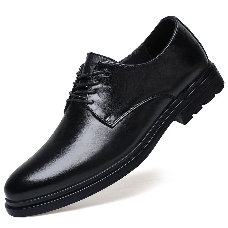 Leather Shoes Men's Low-top Formal Dress Lace-up Round Head Wedding Man_vogvips.com