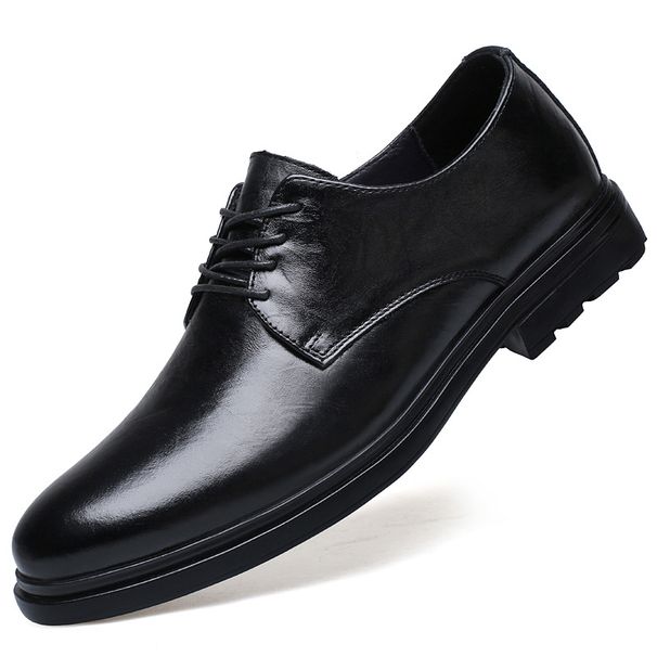 Leather Shoes Men's Low-top Formal Dress Lace-up Round Head Wedding Man_vogvips.com