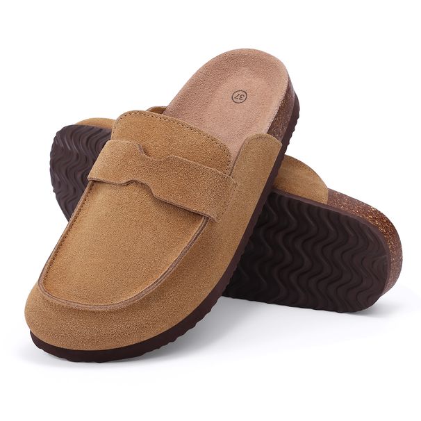 Bebealy Women's Cork Suede Clogs New Genuine Mules Men Fashion Potato Shoes With Arch Support Comfy Cork Footbed Clogs Slippers_vogvips.com