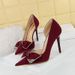 New Pink High Heels Large Size 41 To 43 Side Hollow Shallow Mouth Pointed Rhinestone Bow Sexy Goddess Stiletto_vogvips.com