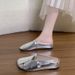 Summer French Vintage Wrap-around Half-trousers Women's Shoes With Metal Fasteners, Low Heel, Mule Shoes, Versatile For Outerwear, Flat Sandals_vogvips.com