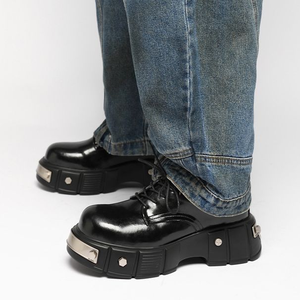 Height Increasing For Men Derby Niche Functional British Thick Sole Big Toe Metal Rivets Heavy Craft Trendy Shoes_vogvips.com