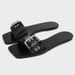 Summer Women's Black Buckle Wide Strap Flat Sandals Square Toe Casual Slippers Comfortable Shoes_vogvips.com