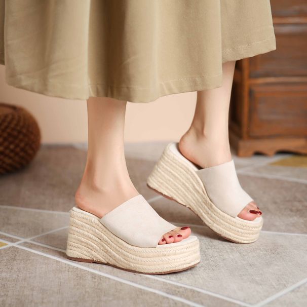 Women's New Summer Style Straw-woven Wedge Sandals, Versatile For Outdoor Wear, Thick-soled High-heeled Open-toe_vogvips.com