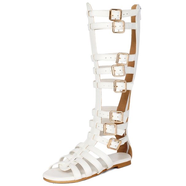 Gladiator Sandals 2025 Summer Ladies Top Knee High Boots Roman Bandage Women Fashion Zip Flat Sandal Big Size_vogvips.com