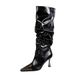 Women's Tall Boots, Pleated Stack Boots, Fine Heel High Heel Iron Toe Fashion Boots, Wide Calf High Calf Boots, Riding Boots_vogvips.com