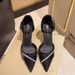 New Black Pointed-toe Strappy Stiletto High-heeled Women's Low-heeled Shoes With Rhinestones, 9.5cm, Hollow Single Shoe, Sexy Style Sandals_vogvips.com