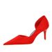 6168-A1 European And American Style Fashion Sexy Slimming Thin High Heel Shallow Mouth Pointed Toe Fabric Side Hollow_vogvips.com