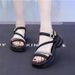 French Small Fragrant Roman Sandals Women's Thick-soled Leather Surface Rhinestone One-word Strap With Skirt Beach Shoes_vogvips.com