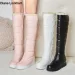 Winter warm pink white snow womens shoes low knee high boots platform plush longboat MUJI black 34-43 240930_vogvips.com