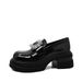 Cameido Women's Black Patent Synthetic Leather Loafers With Round Toe & 7CM PU Sole_vogvips.com