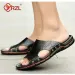 YRZL Mens Sandals PU Leather Classic Summer Soft Black Big Size Slippers Lightweight EVA Slides For Men_vogvips.com