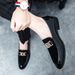 New Fashion Men's Brown Business Casual Loafer Shoes Daily Office Black Buckle Monk Men's Shoes One Foot Cover Banquet Dress Wedding Leather Shoes_vogvips.com
