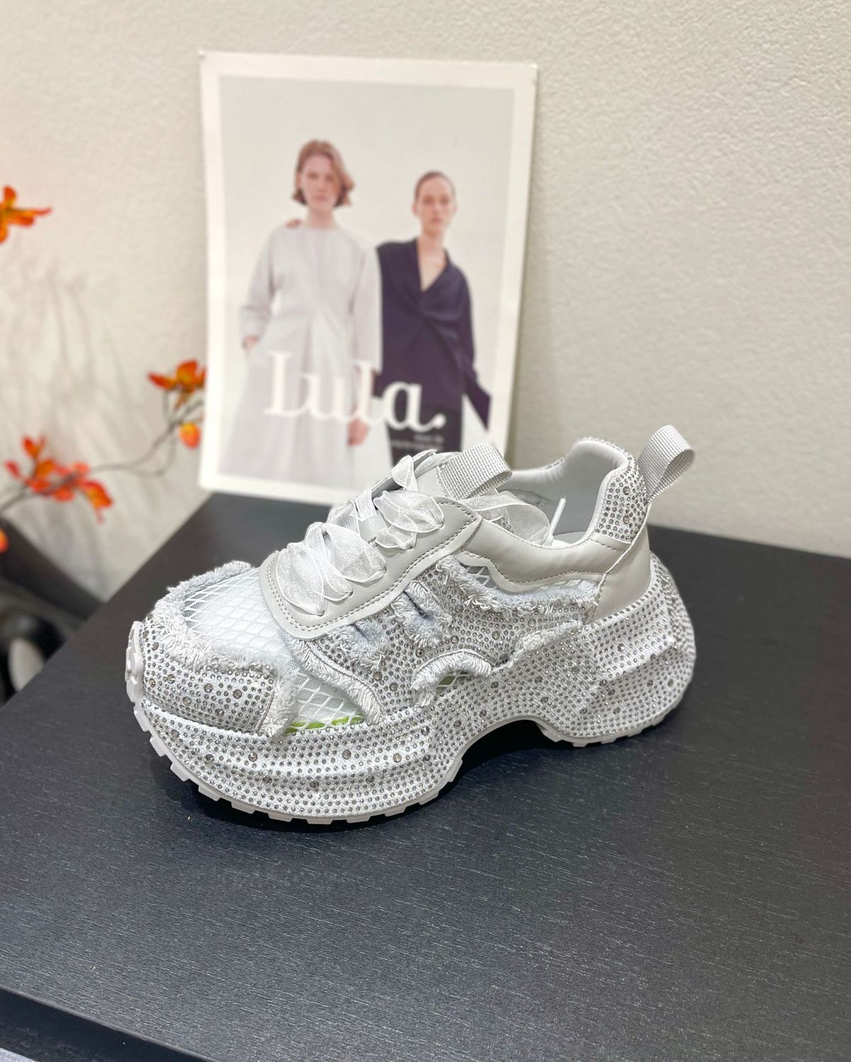 Rhinestone Encrusted Lace Up Platform Chunky Sneakers For Women, Perfect For Petite Women, Perfect For Height Increase, Casual Sportswear._vogvips.com