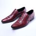 Crocodile Pattern Pointed Toe Men British Style Cowhide Elastic Mouth Slip-On Trendy Men's Business Casual Leather Shoes_vogvips.com