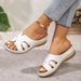Women's plus Size Knitted Wedge Sandals Summer 2026 European American Style One Strap Thick Sole Cross Border Slipper_vogvips.com