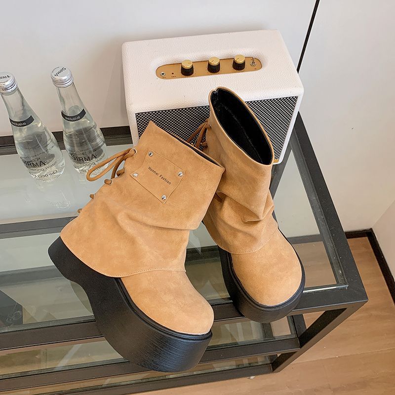 Women's Chunky Heel Round Toe Chelsea Boots Comfortable Platform Ankle Boots With Bow Detail Casual Slip-On Booties Casual Sports Martin Boots_vogvips.com