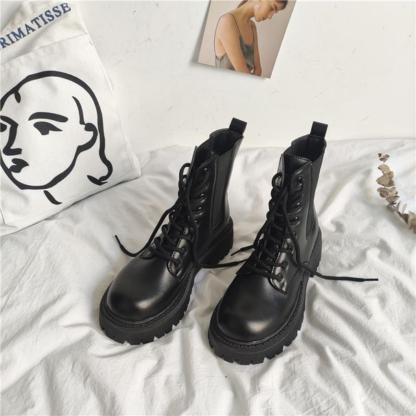 Women's 2021 Autumn Martin Round Toe Mid-Heel Fashion Single Internet Celebrity Slim Boots Breathable_vogvips.com