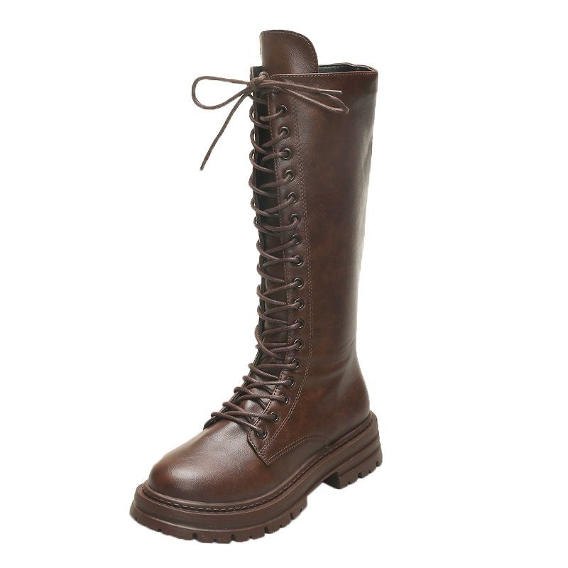 Retro Thick Sole Side Zipper Riding Boots High Boots Autumn New Style plus Size British Style for Women_vogvips.com