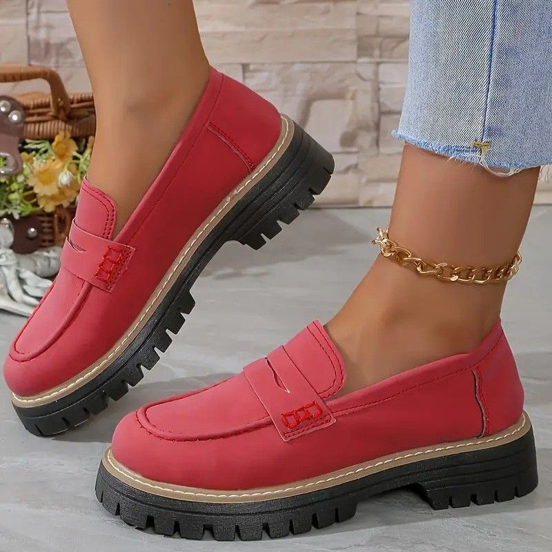 SHLIANG Woman Spring Autumn New British Style Flats Comfortable Low Heel Slip On Shoes Ladies Solid Color Platform Loafers Shoes Y0615_vogvips.com
