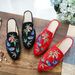 Slippers, Double Bird Embroidered Ink Painting, Bright Silk Fabric Pointed Women's Single Shoes, Casual Walking Shoes_vogvips.com