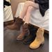 2026 Vintage Round Toe Short For Women Autumn New Fahion Veratile Caual Mid-Calf Wrinkled Wetern Stacked Martin_vogvips.com