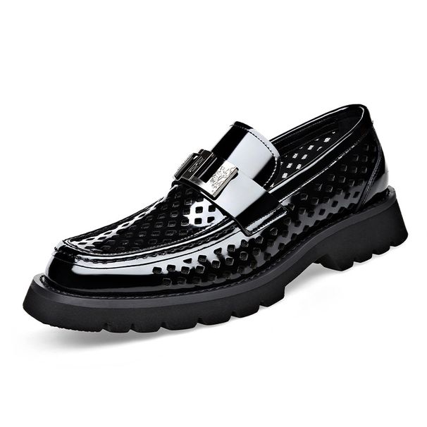 Casual Leather Shoes Men, Perforated One Foot Stomping, Loafers, Fashionable Trendy, Shiny Leather, Big Toe Shoes,_vogvips.com
