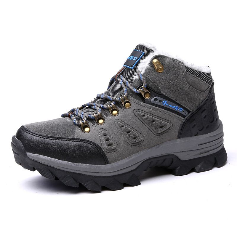 New Velvet Warm Outdoor Mountaineering Cotton Korean Version High Top Lace Up Large Size Tourist Hiking Shoes 9F6_vogvips.com