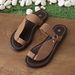 Summer Retro Flat Sandals For Women Toe-Up Beach Style Plus Size Suede PU Brown Rubber Sole European And American_vogvips.com