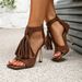 Brown Tassel Women's Shoes New Fine Heel Cool Boots Large Size Retro Sexy Fashion Women's High Heel Sandals_vogvips.com