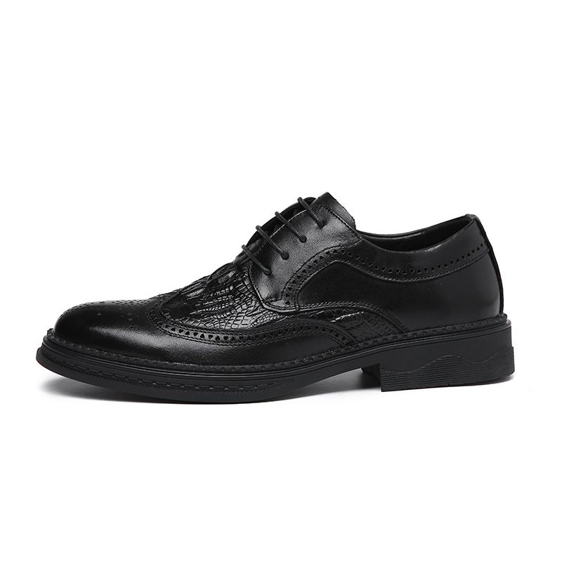 Euro Step High-End Business Formal Youth Carved Round Toe Wear-Resistant Fashion Lace-Up Comfortable Genuine Leather Breathable_vogvips.com