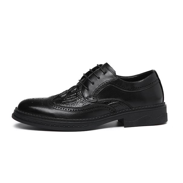 Euro Step High-End Business Formal Youth Carved Round Toe Wear-Resistant Fashion Lace-Up Comfortable Genuine Leather Breathable_vogvips.com