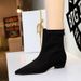 6825-1 French-style Pointed Toe Slim For Women, Suede Ankle Boots, Versatile Fashion With Back Zipper, Low Heel, Solid_vogvips.com
