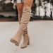 Women's Stylish Knee-High Riding Boots With Side Zipper, Pointed Toe & Chunky Heel - Suede Faux Leather Boots For Fall, Winter & Spring_vogvips.com