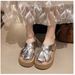Hollowed-out Breathable Silver Thick-soled Closed-toe Slip-on Mules Women, Suitable For Pairing With Skirts, Summer_vogvips.com