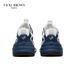 Men's Two-Tone Leather Chunky Platform Sneakers, Soft Pigskin Sponge Insole Breathable Mesh Interior Non-Slip Rubber Outsole Daily Casual Footwear_vogvips.com