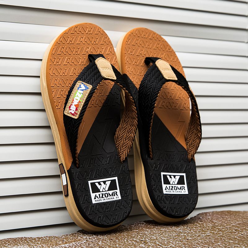 Summer Trendy Men's Flip Flops AIZOMR Breathable Woven Upper Thick Soft Sole Anti-slip Durable Outdoor Casual Shoes_vogvips.com