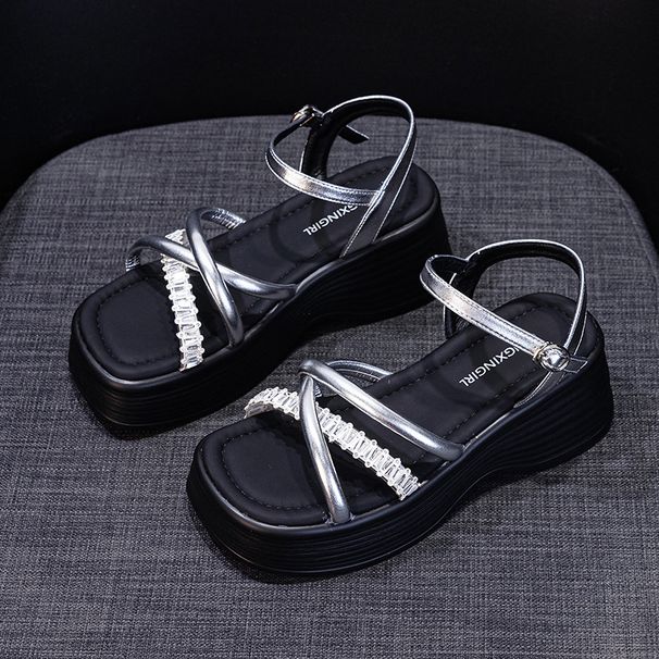 Small Thick-soled Women's Sandals Versatile One-button Fairy Wind Water Diamond Open-toed Women's Sandals_vogvips.com