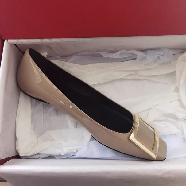 Top Version Buckle For Women Patent Leather Square Toe Single Elephant Gray Flat Heel Versatile Shallow Commuting_vogvips.com