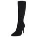 【Pre-sale | Ships In 15 Days】high Elastic Leather Boots With Pointed Side Zipper Suede Stiletto Mid-calf Boots Plus Size 43_vogvips.com