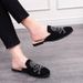 European Station Fashionable Black Rivet Mules Four Seasons New Trend Black Slip-on Men's Shoes Slip-on Nightclub Casual Banquet Dress Shoes_vogvips.com