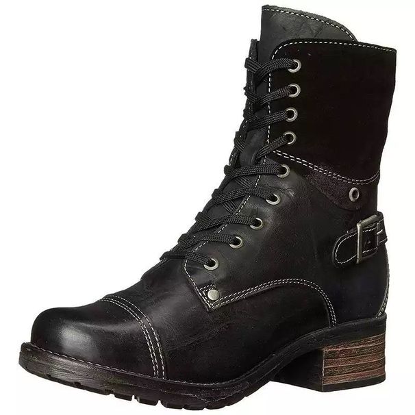 Popular Women's Boots Autumn/Winter Square Heel Mid-Calf Laced Low-Top Boots British Style Martin Boots_vogvips.com