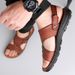 Men's Summer Casual Leather Outdoor Antiskid Beach Slide Fashion Breathable Walking Sandals New Leisure Walk Roman Flats_vogvips.com