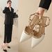 2025 Summer New Mid-Heel Nude High Heels French Style Niche Chunky Heel Pointed Toe Rivet Closed-Toe Backless Sandals_vogvips.com
