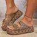 Women's Plus Size Platform Slippers Khaki Color Rose Print Lightweight Comfortable Slippers_vogvips.com