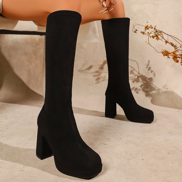 Winter High Heeled Fashion Boots For Women Plus Size Slimming High Top Chunky Heel New Style European And American_vogvips.com