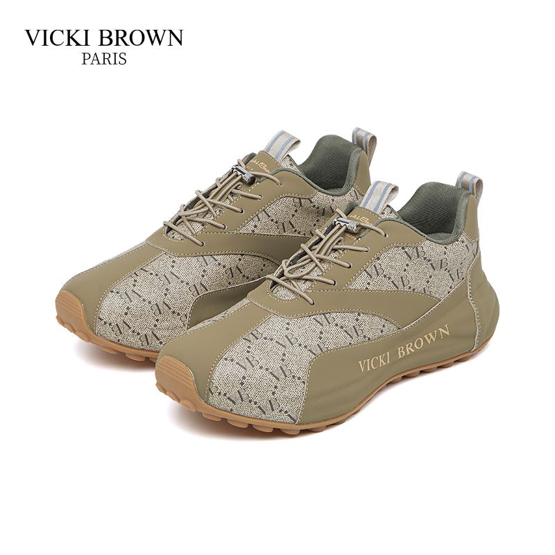 VICKI BROWN Men's Logo Print Patchwork Leather Platform Sneakers, Soft Padded Insole Comfort Non Slip Rubber Sole Fashion Casual Daily Walking Shoes_vogvips.com