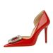 638-K30 European And American Style Banquet Women's Shallow Mouth Pointed Toe Side Hollow Rhinestone Buckle Single_vogvips.com