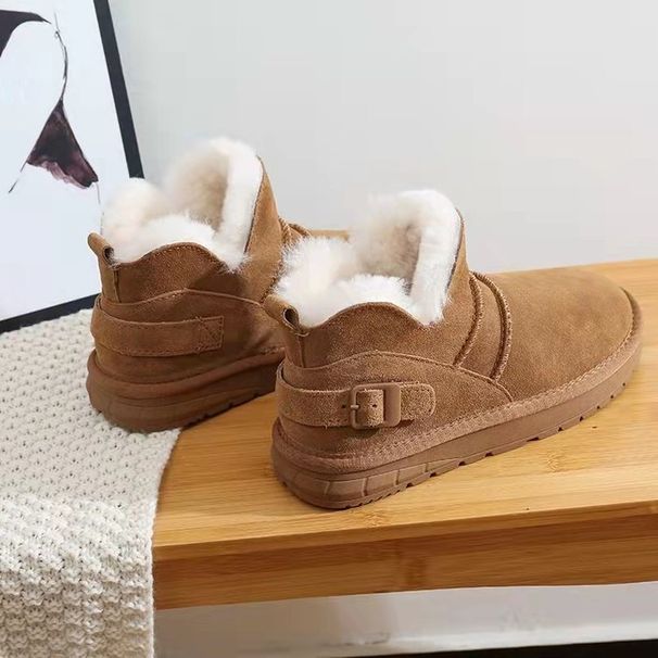 2023 Winter New Casual Thick Sole Leather And Wool Integrated Plush And Warm Snow Cotton Boots_vogvips.com