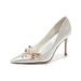 Women's Crystal Flower High Heel Wedding Shoes White Satin Evening Gown Reversible Shoes For Wedding Dresses_vogvips.com